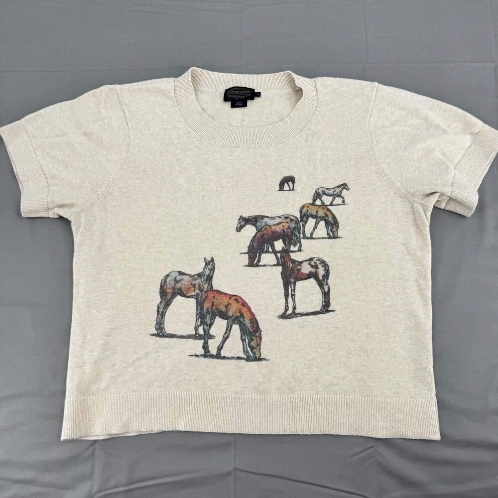 Pendleton Short Sleeve Horse Graphic Sweater Cream L